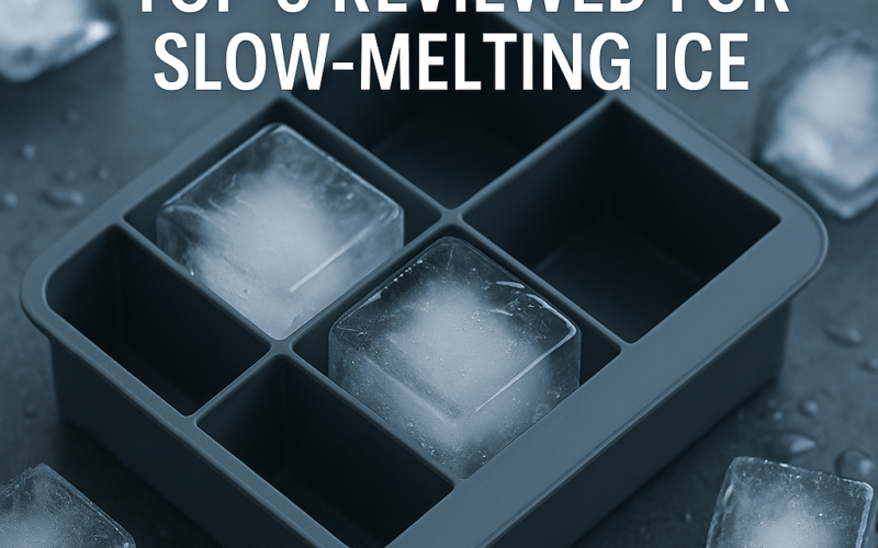 Large clear square ice cubes in a silicone mold on a kitchen counter