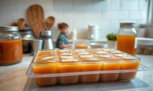 Photo-style image for "How to Freeze Broth and Sauce Cubes in Ice Trays (UK Guide)" showing how to freeze broth and sauce cubes in ice trays
